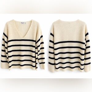 Brave Soul Black and Cream V-Neck Sweater